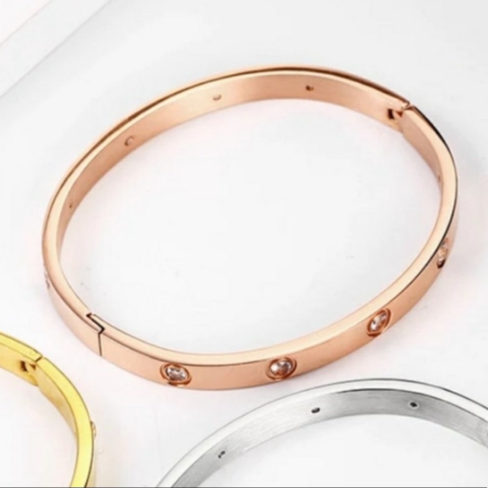 NEW Rose Gold Round Diamond Bangle Bracelet - Picture 7 of 7